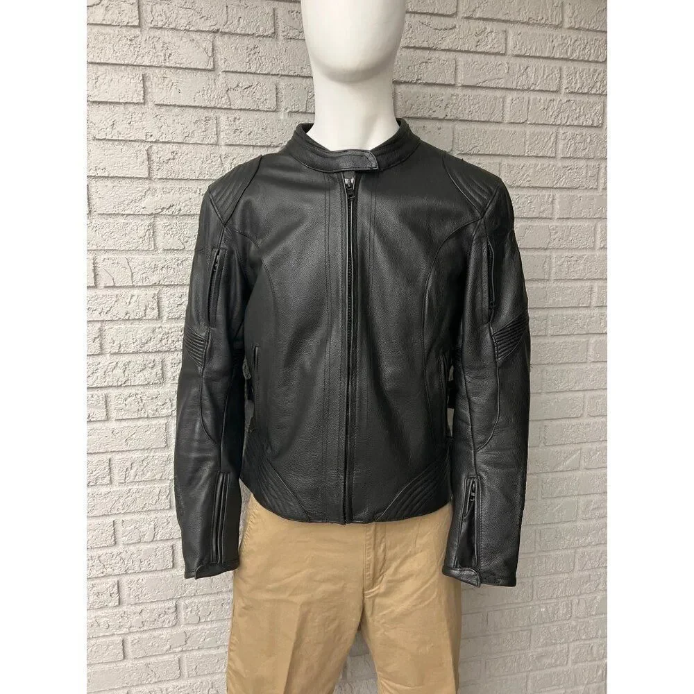 FieldSheer Black Men Armored Leather Motorcycle Jacket Size 14